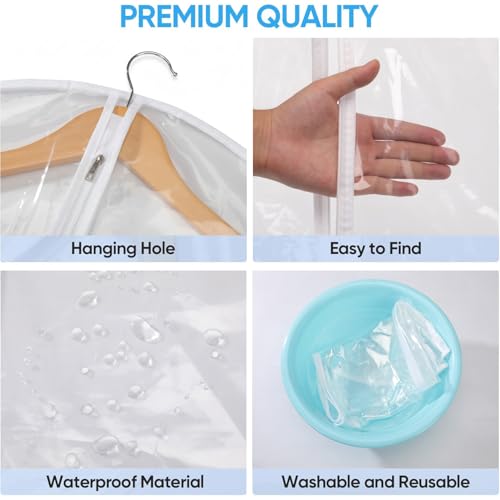 All Clear Garment Bags for Travel - 32”PEVA Waterproof Suit Cover with Zipper for Hanging Clothes, Shirts, Sweaters - Durable Dresser for Closet Storage, Dustproof & Moisture Resistant - 32”/2 Pack - size: 32" -2 Pack
