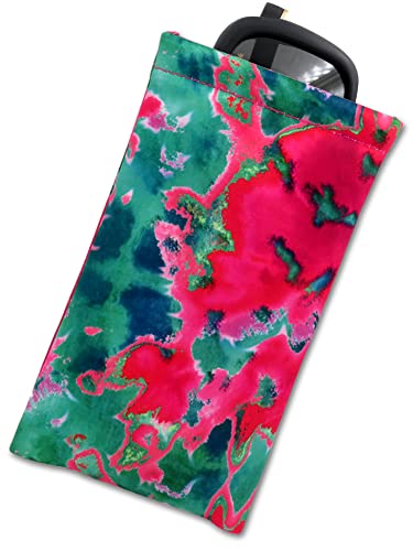 Soft Sunglasses case | Large Glasses Case Holder - Eyeglass Pouch Squeeze Top | Glasses pouch Lightweight Extra Layers - color: Ct8 Tie Dye Pink Green