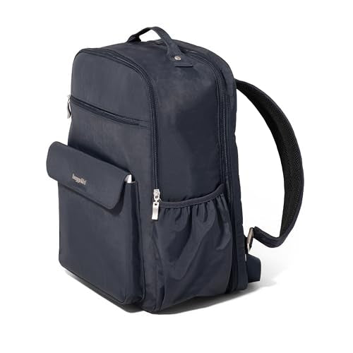 Baggallini Everyday Laptop Backpack - 11x15.5 Lightweight Water-Repellent Nylon Travel Bag w/Padded Laptop Sleeve & RFID - color: French Navy