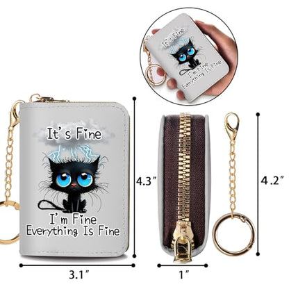 Yonlevres Credit Card Holder RFID Small Wallet Women Keychain Zipper - color: Cat