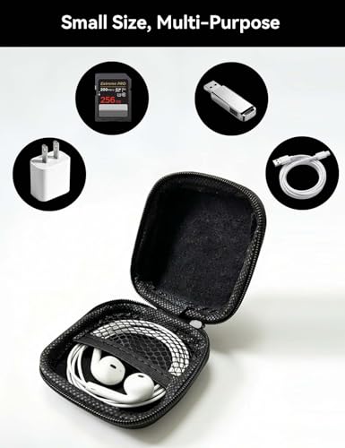 MAS CARNEY Earphone Case, Headphone Earbud Hard Protective Carrying earplug Case Bag for Wired Earphones MP3 Small Items - color: Black, style: Square