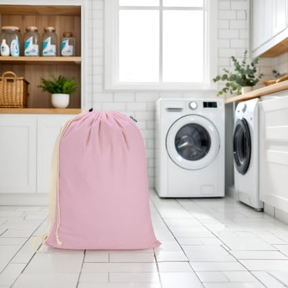 Canvas Laundry Bag with Shoulder Strap & Drawstring, 23"W x 29"H, Pink - color: Pink