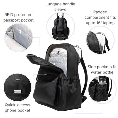 Baggallini Essential Laptop Backpack - 16x12 Inch Travel Backpack with 16" Laptop Sleeve - Lightweight Luggage Backpack - color: Black