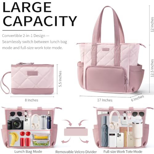 Bagstellar Lunch Tote Bag for Women, 3 in 1 Work Bag with Lunch Compartment - color: Pink