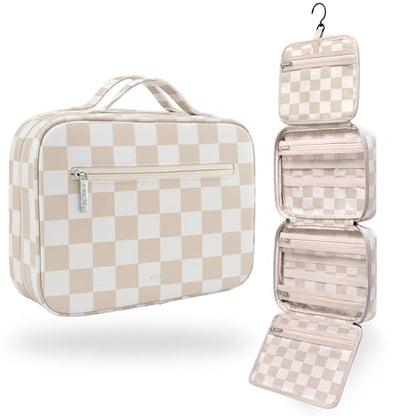 VANDEL Waterproof Hanging Toiletry Bag [TSA-Approved] Cosmet Travel Bag - color: Neutral Checker