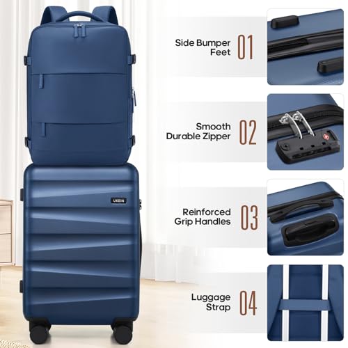 UKEIN Luggage Set with Backpack,Hardshell Carry On Luggage Airline Approved - color: Blue