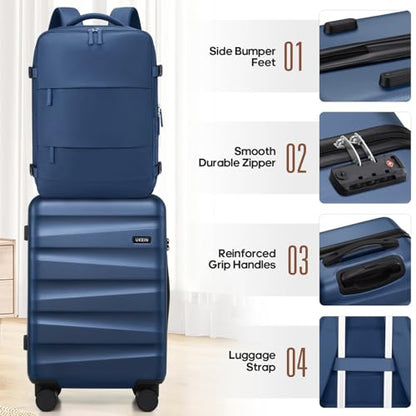 UKEIN Luggage Set with Backpack,Hardshell Carry On Luggage Airline Approved - color: Blue