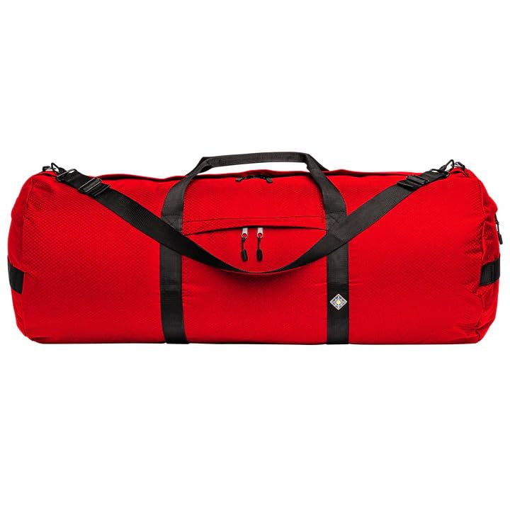 75L Travel Duffle Bag, Heavy Duty Ripstop Gym Weekender Bag - color: International Orange, size: 14" x 30" (75 Liters)
