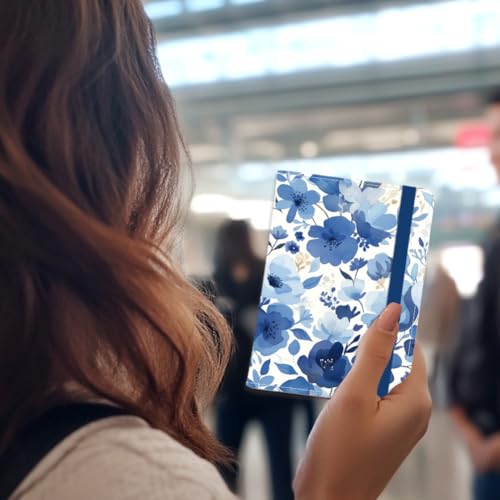 Serene Blue Watercolour Passport Holder for Travel, 5.9" x 4.3" - color: Blue Flower