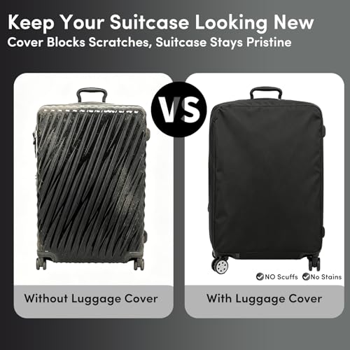 Luggage Cover Protector Compatible with Tumi, Upgraded Oxford Fabric Stretch Cover with Double Zipper, Washable Travel Suitcase Protector, Fits 24-25 Inch Case(Black) - size: 24-25
