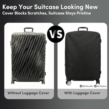 Luggage Cover Protector Compatible with Tumi, Upgraded Oxford Fabric Stretch Cover with Double Zipper, Washable Travel Suitcase Protector, Fits 24-25 Inch Case(Black) - size: 24-25