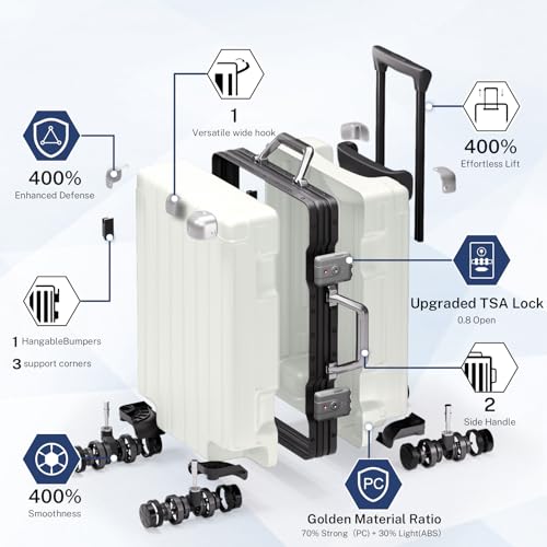 Krute Zipperless Luggage with Spinner Wheels 100% PC Hardside 24in Suitcase - color: White, size: Medium (24 Inch)