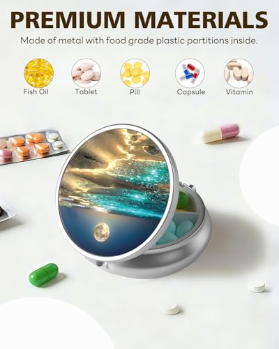 LRITER Pill Case, 3 Compartment Portable Travel Pill Box, Pillbox Organizer - color: Moonlight Sea