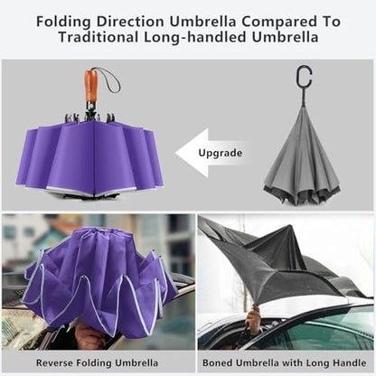 Reverse Umbrella 50 Inch Large Golf 10 Rib Auto Open Close Rain Travel - color: 04.Purple