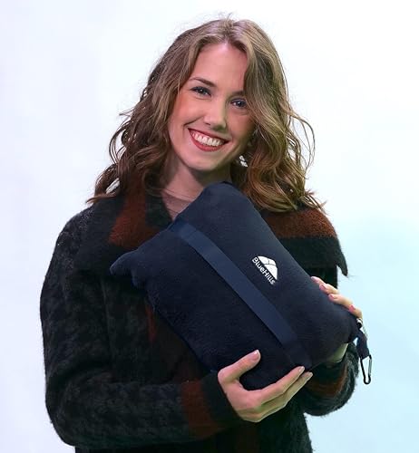 BlueHills Premium Soft Plush Mini Airplane Travel Blanket Pillow Navy Blue - color: Navy-m04