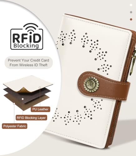 Beige Brown Wallet Women RFID, Passport Holder, Credit Card Holder - color: Black & Brown