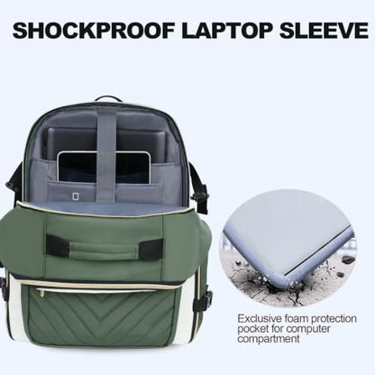 VANKEAN 40L Water- Resistant Laptop Backpack for Women College - color: Beige/Army Green, size: 40L
