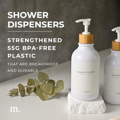 MaisoNovo Refillable Shampoo and Conditioner Bottles| White Bamboo Set of 3 - color: White /Bamboo