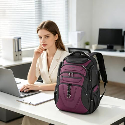 KROSER Travel Laptop Backpack 18.4 Inch XXXL Computer Backpack for Men - color: Black/Burgundy, size: 18.4 inch
