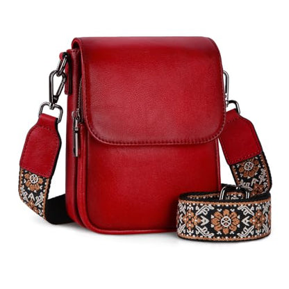 HESHE Small Leather Crossbody Bag for Women RFID Phone Purse with Card Slot - color: Red