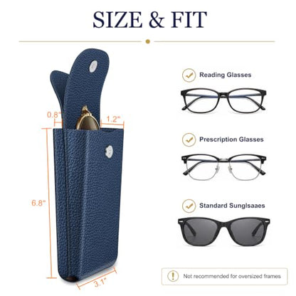 FINTIE Double Glasses Case with Carabiner Hook, Vegan Leather Eyeglass Case - color: Navy
