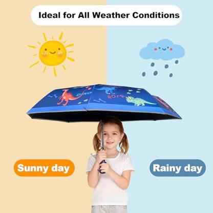 Kids Automatic Umbrella with Cartoon Print & Reflective Strip,easy One-Button Open Close, UPF 50+ Sun & Wind Protection for School, Outdoor Safety for Boys and Girls