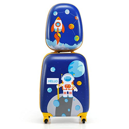 Goplus 2PC Kids Luggage, 12" & 16" Kids Carry On Luggage Set with 4 Spinner Wheels, Lightweight Rolling Spinner Suitcase for Children Toddlers Boys and Girls Travel - color: Astronaut