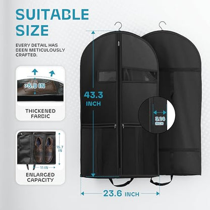 Lazebox 43" Travel Garment Bag with Accessories Zipper Pocket, Heavy Duty Suit Bag for Suits, Tuxedos, Dresses, Coats, Black, 1 pack - size: 43inch-1 pack-Black