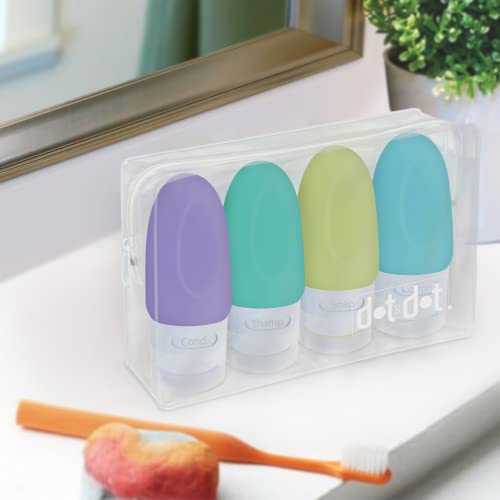 Dot&Dot Leak Proof Travel Bottles - Tubes for Liquid TSA Approved 1oz Silicone Toiletries Travel Shampoo & Conditioner Containers with Labels - color: 4pc 1.25 oz - Purple/Green/Yellow/Blue
