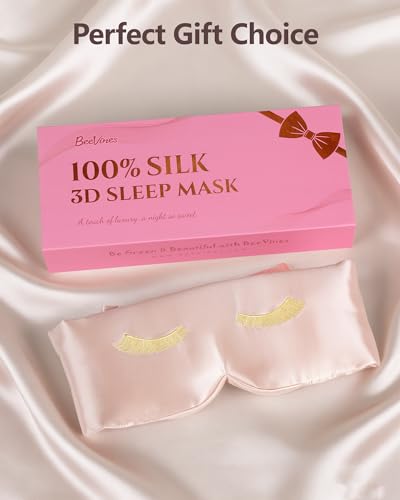 BeeVines Luxury Pure 100% Silk Sleep Mask for Women, 3D Countourd Eye Mask - color: 01 Pink