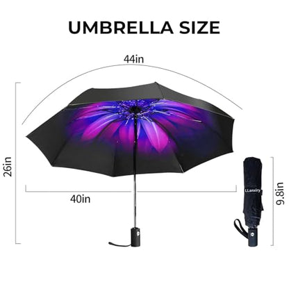 LLanxiry Compact Travel Umbrella, Windproof Automatic Umbrellas for Rain - color: (Orchid)