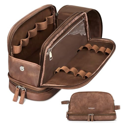 Toiletry Bag for Men, Large PU Leather Dopp Kit for Travel Toiletries - color: Brown