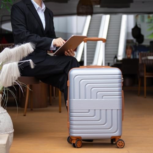 Romswi 28'' Large Checked Luggage with Dual Spinner Wheels, Silver - color: Silver