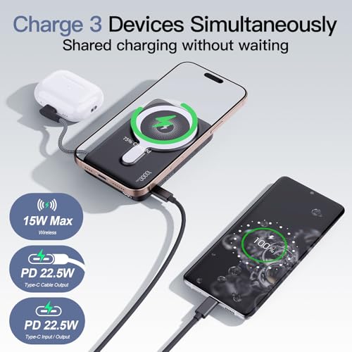 2026 Updated M3 Ultra Slim 0.4'' Wireless Power Bank with Built in Cable - color: Black
