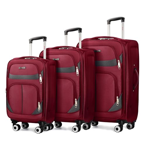 3-Piece Softside Set,Expandable 15% Luggage Set,w/LOCK - color: Burgundy-Grey, size: 3-Piece Set (20"/24"/28'')