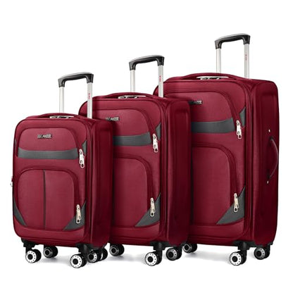 3-Piece Softside Set,Expandable 15% Luggage Set,w/LOCK - color: Burgundy-Grey, size: 3-Piece Set (20"/24"/28'')