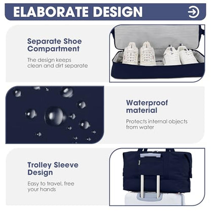 Oeihuivt Weekender Bags for Women - 21 Inch Large Travel Duffel Bag Set with Shoe Compartment, Heavy-Duty nylon Carry On Overnight Tote Blue - color: Blue-1A