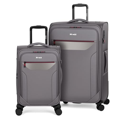 2-Piece Set(22/32in) Upright Spinner Softshell Luggage Sets - color: Grey, size: 2-Piece Set (22 inch/32 inch)