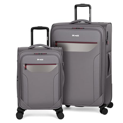2-Piece Set(22/32in) Upright Spinner Softshell Luggage Sets - color: Grey, size: 2-Piece Set (22 inch/32 inch)
