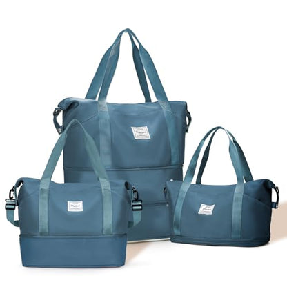 Foldable Travel Bag Expandable Duffle Bag for Women Men, Large Weekend Bags - color: Peacock Blue