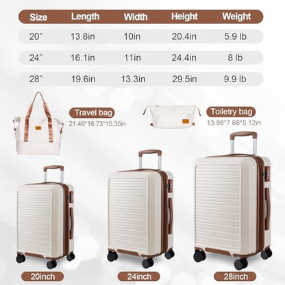 OUZZO Expandable Luggage Sets 5 Piece PC Hardshell Lightweight 20/24/28‘’ - color: white, size: 3 Piece Set-20"/24"/28"