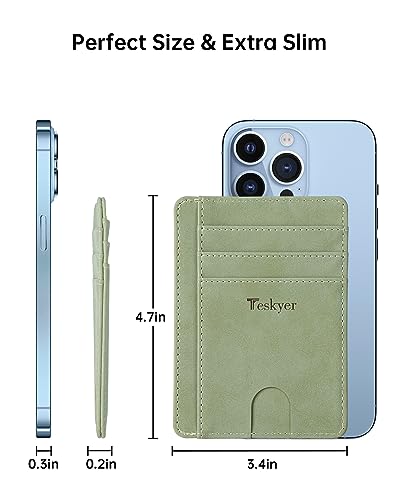 Teskyer Slim Minimalist Wallet for Men, RFID Front Pocket Card Holder - color: Y98 - Greyish Green