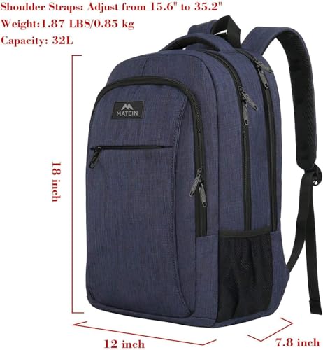 MATEIN Blue Laptop Backpack, Slim Travel Backpack with Laptop Compartment - color: Blue, size: 15.6 Inch
