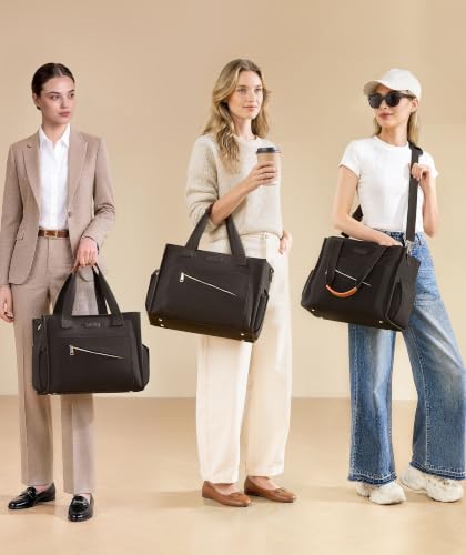 MeZO Canvas Tote Bag for Women, 16-Pocket Work Tote, Fits 14-Inch Laptop - color: Black