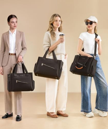 MeZO Canvas Tote Bag for Women, 16-Pocket Work Tote, Fits 14-Inch Laptop - color: Black