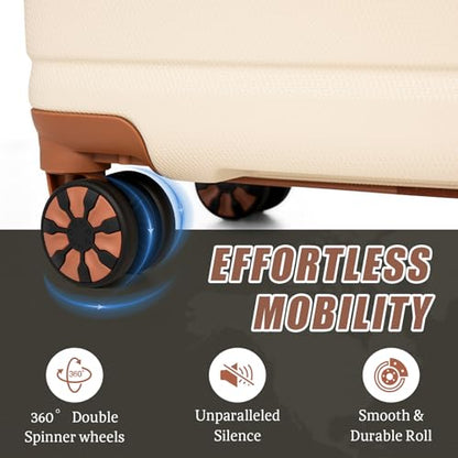 Cosbarn Luggage Sets 5 Piece, Hardshell Suitcases with Wheels, TSA Lock - color: Beige