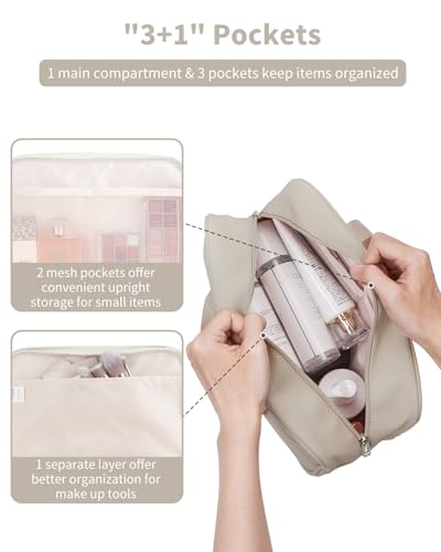 Narwey PU Leather Large Travel Toiletry Bag Women Toiletries Bag Skincare Bag Makeup Bag Organizer Make up bag Cosmetic Bag Medicine Bag for Girls (Large, Brown) - color: A-Brown