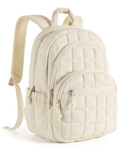 BAGSMART Travel Backpack for Women, 15.6" College Laptop Backpack, Beige - color: Vanilla, size: Standard 15.6 Inch