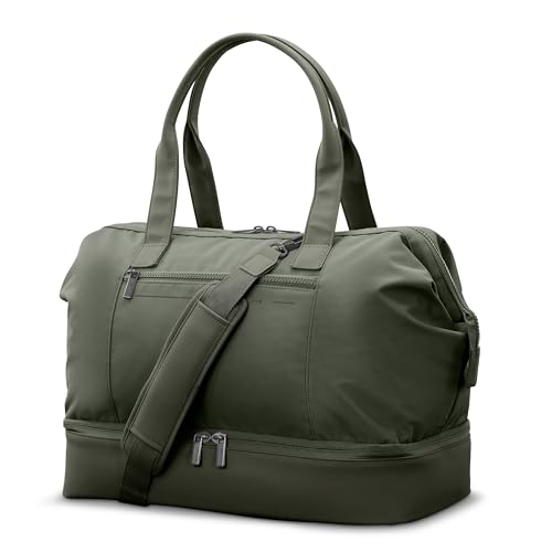Samsonite Better Than Basics Weekender Duffle – Drop Bottom Travel Bag with 14” Laptop Compartment, SmartSleeve™ Trolley Strap, Adjustable Shoulder Strap, Durable RPET Lining, OLIVE - color: Olive