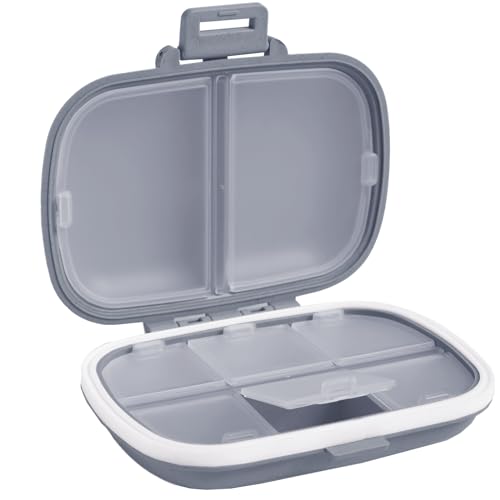 Holii Travel Pill Organizer, 8 Compartments Portable Pill Case （Gray） - color: Gray